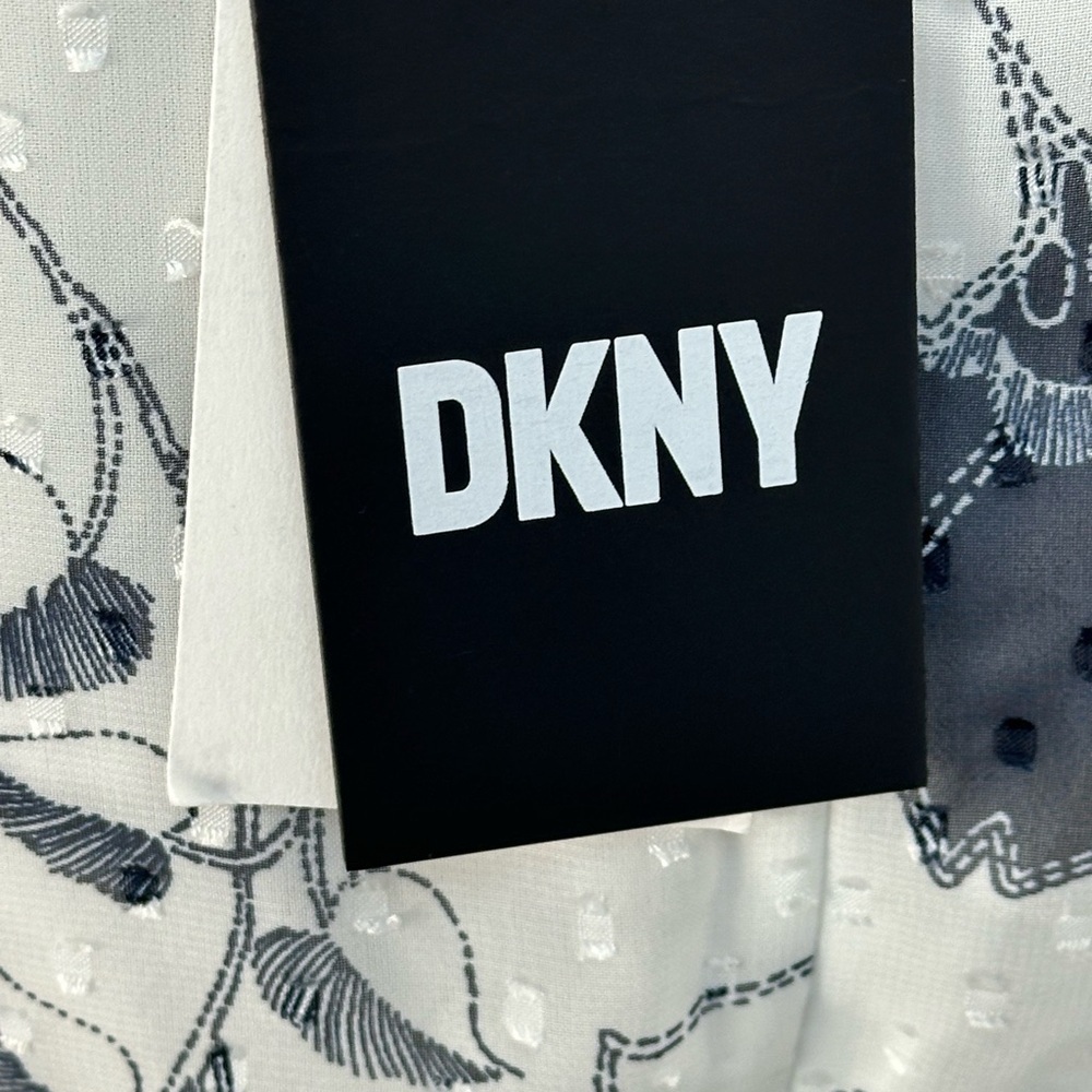 DKNY Short Sleeve Floral Print Faux Wrap Midi Dress - White Black - size 10 - Picture 8 of 9